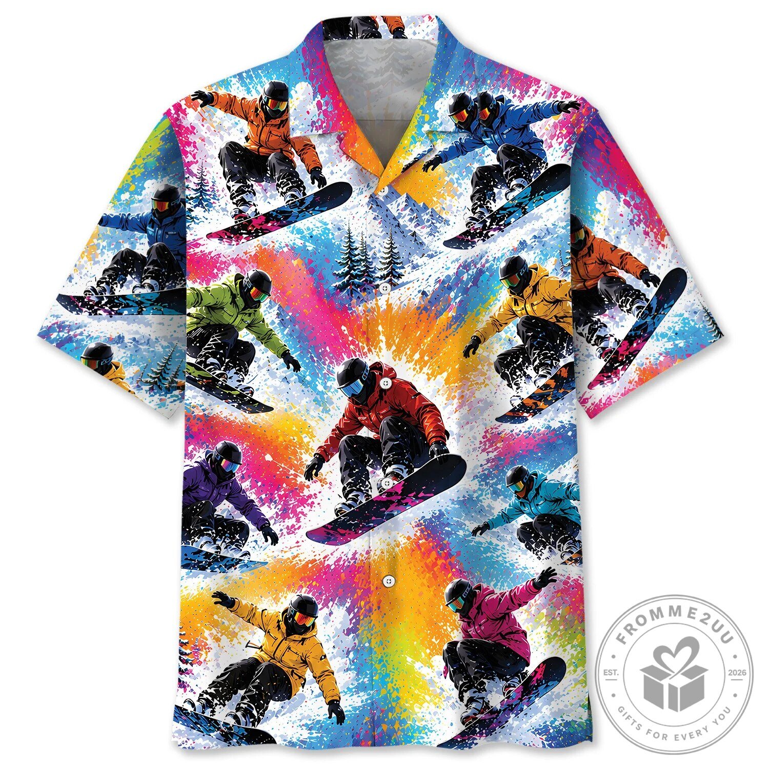 Colorful Downhill Snowboarding Mountain Sports Hawaiian Shirt