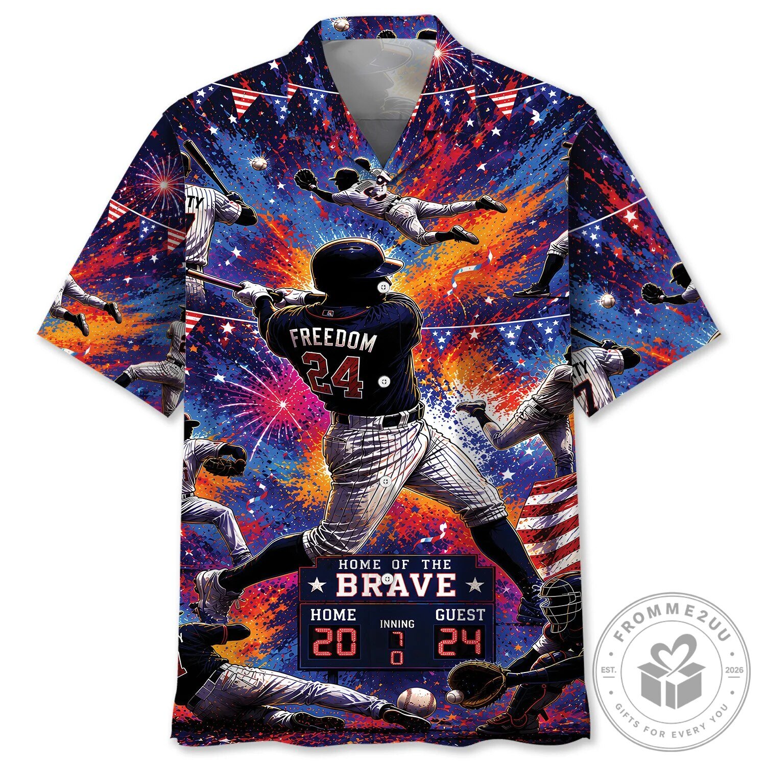 Home of the Brave Baseball Player Freedom 24 Vintage Art Hawaiian Shirt