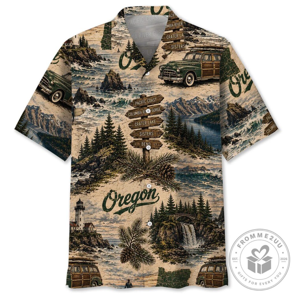 Vintage Oregon Pacific Coast Scenic Landscape Hawaiian Shirt