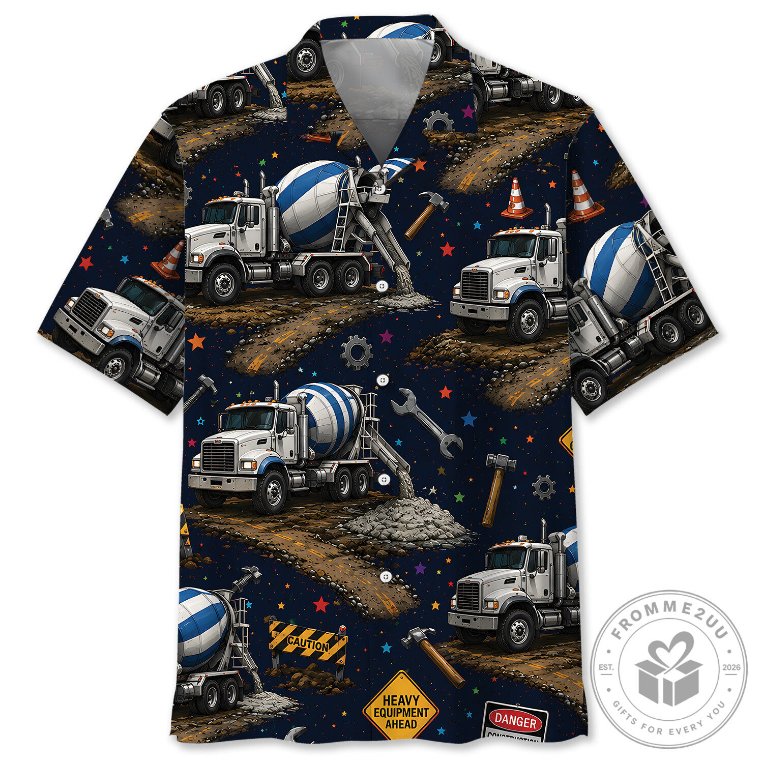 Concrete Mixer Truck Construction Site Heavy Equipment Hawaiian Shirt
