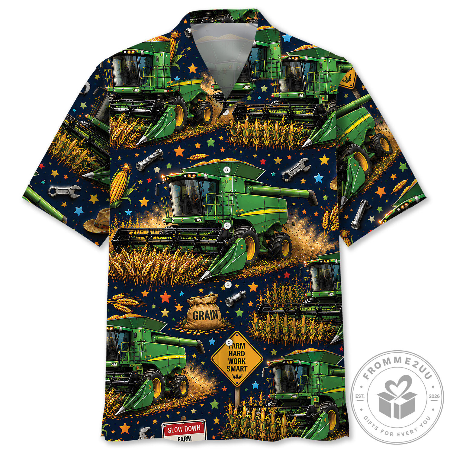 Funny Combine Harvester Tractor Farming Hawaiian Shirt