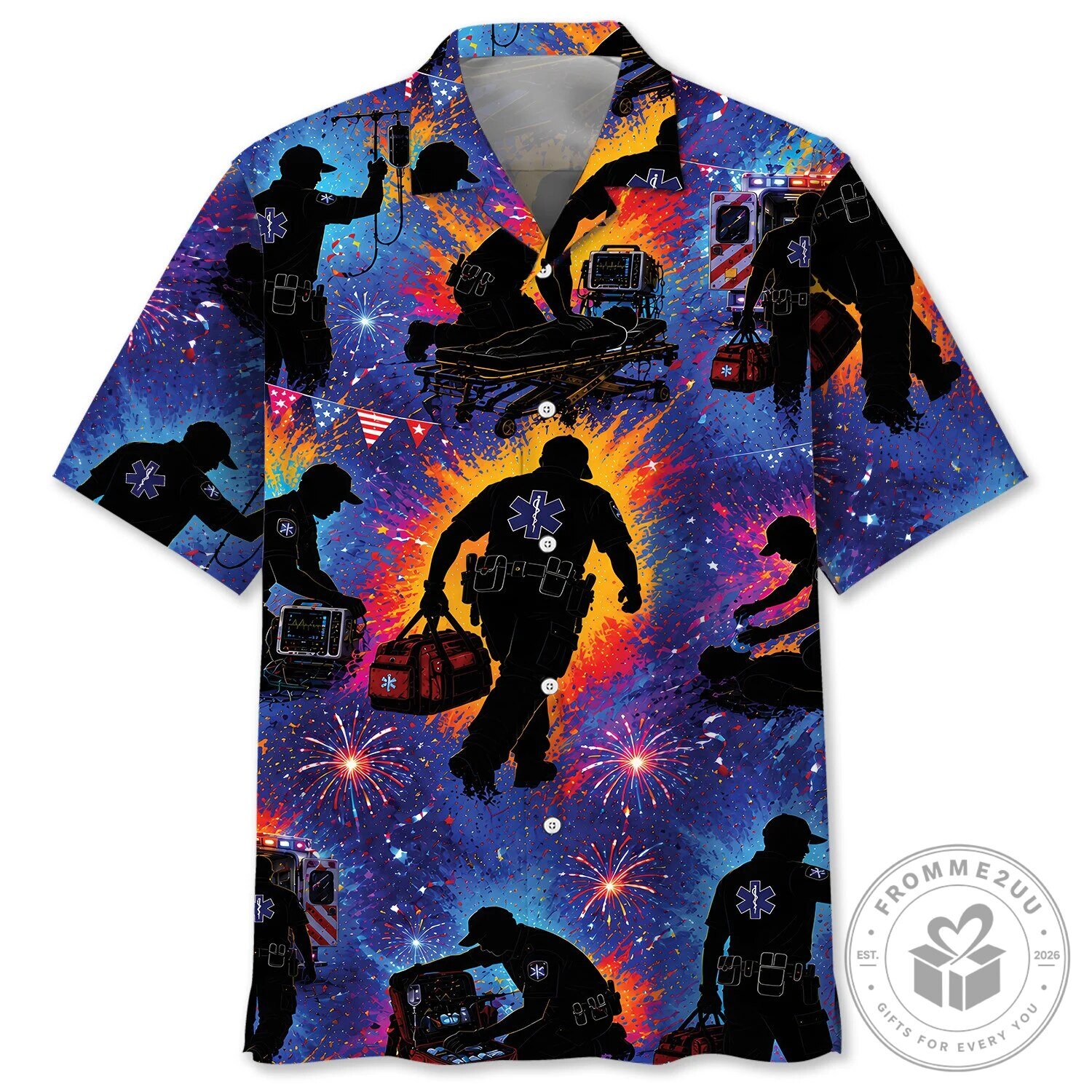 Emergency Medical Services Paramedic Firework Celebration Hawaiian Shirt
