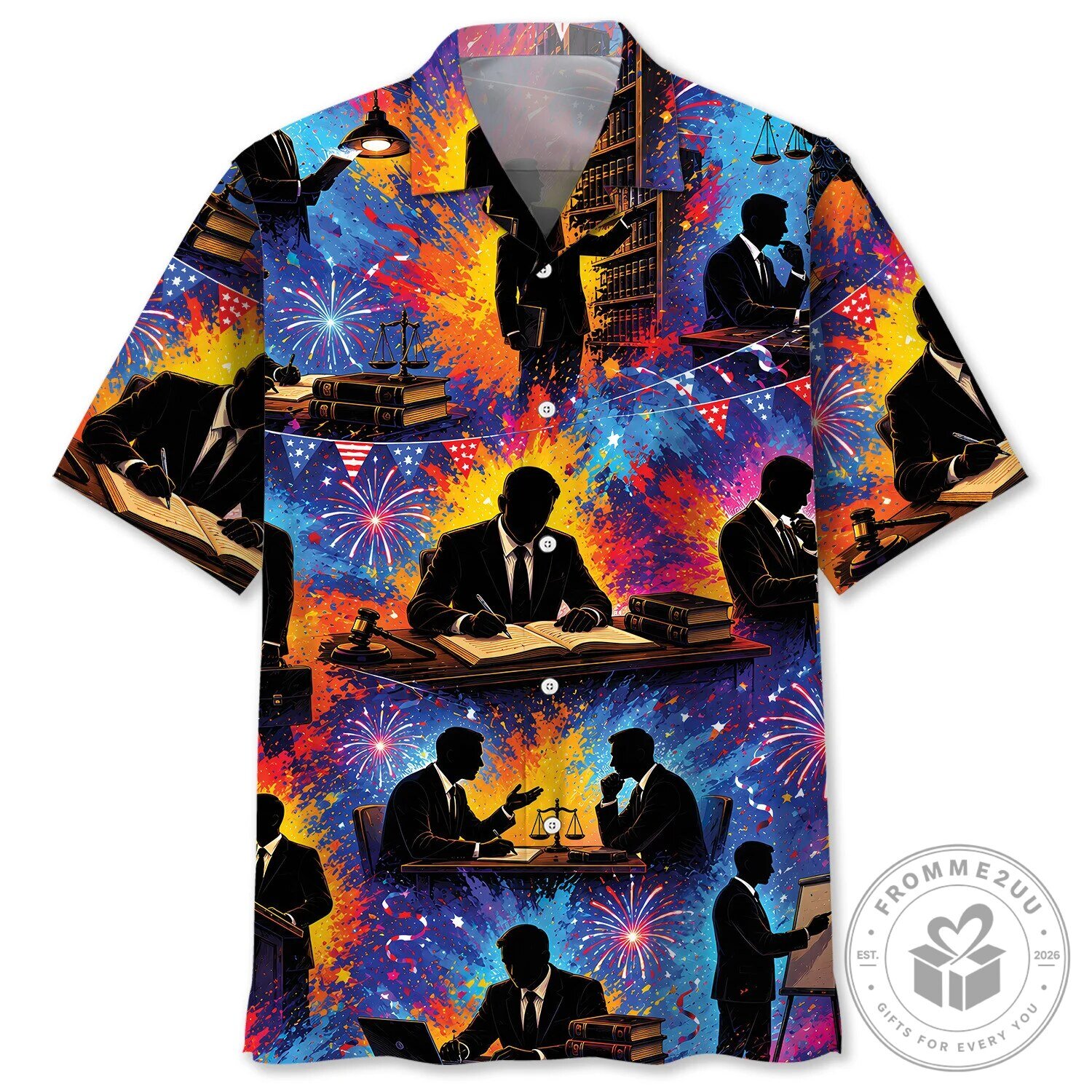 Lawyer Silhouette Fireworks Celebration Hawaiian Shirt