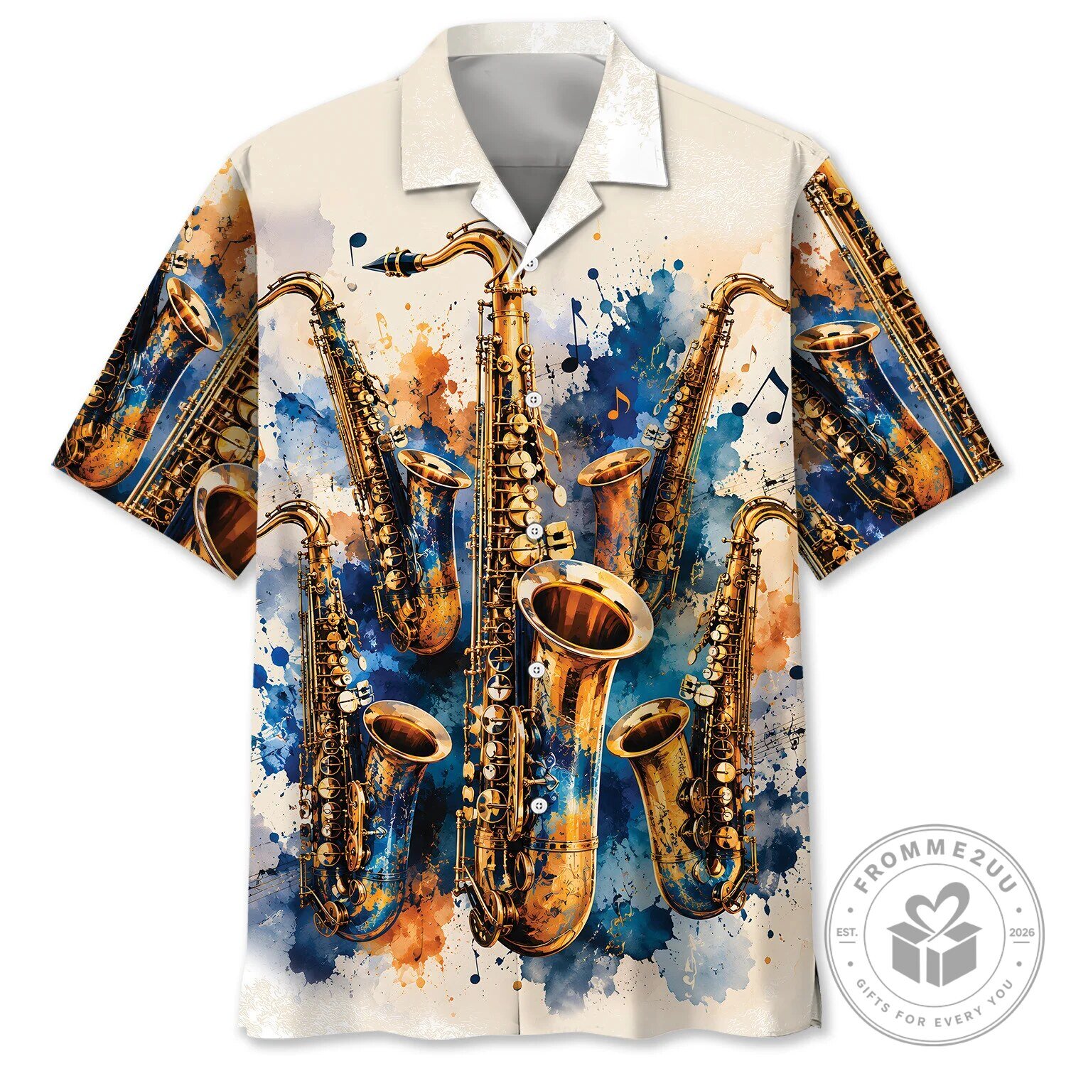 Vintage Saxophone Watercolor Musical Instrument Hawaiian Shirt
