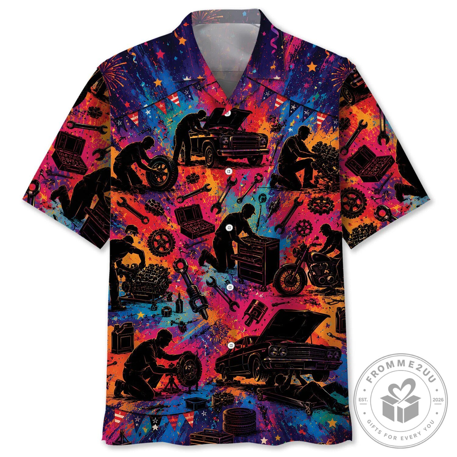 Mechanic Garage Tools Automotive Repair Shop Colorful Hawaiian Shirt