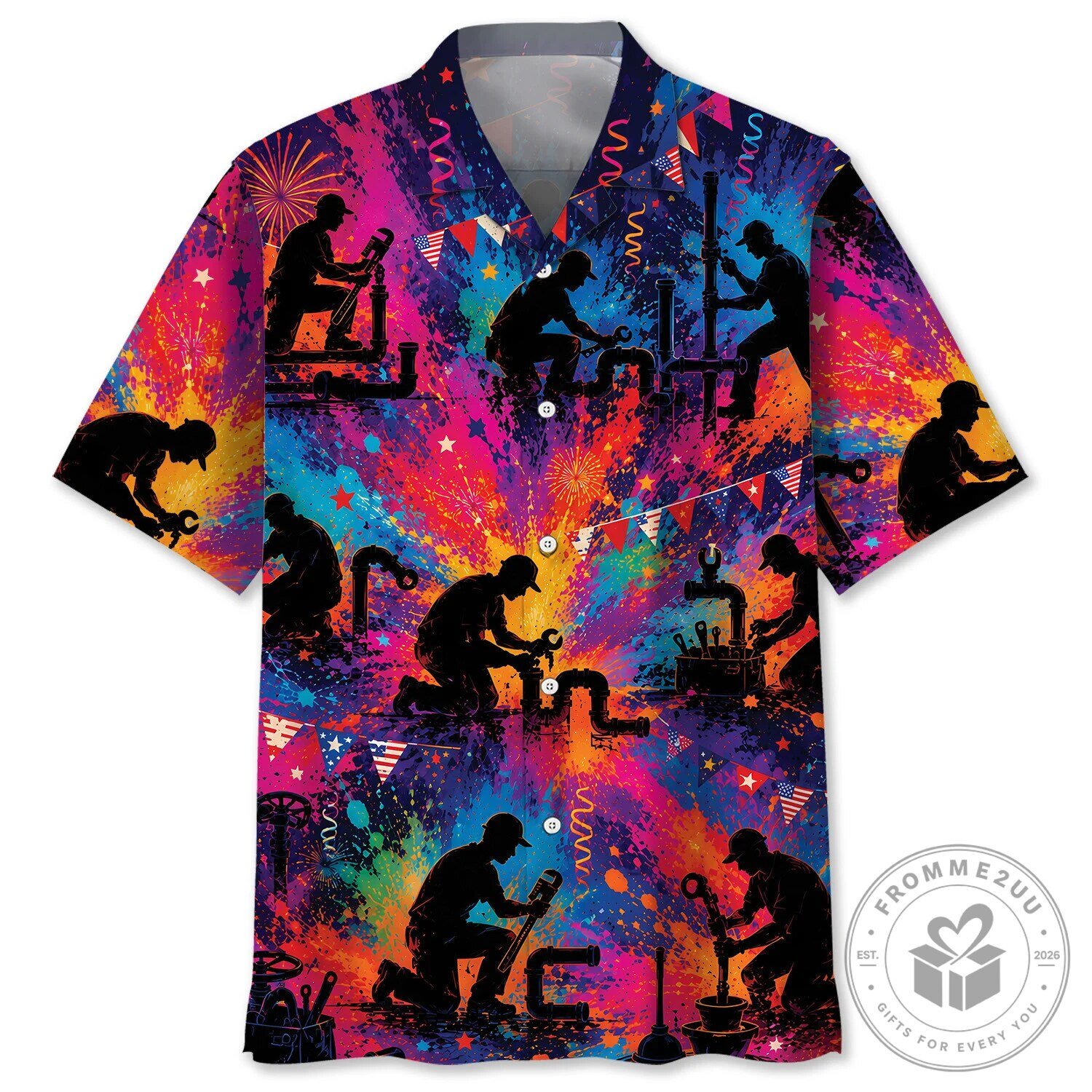 Plumber Silhouette Colorful Paint Splatter Hawaiian Shirt
