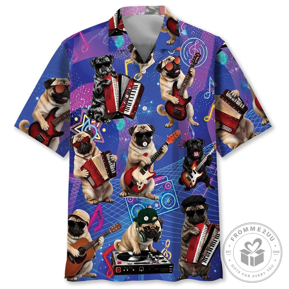 Funny Dog Shirt Pug Music Party Tropical Hawaiian Shirt