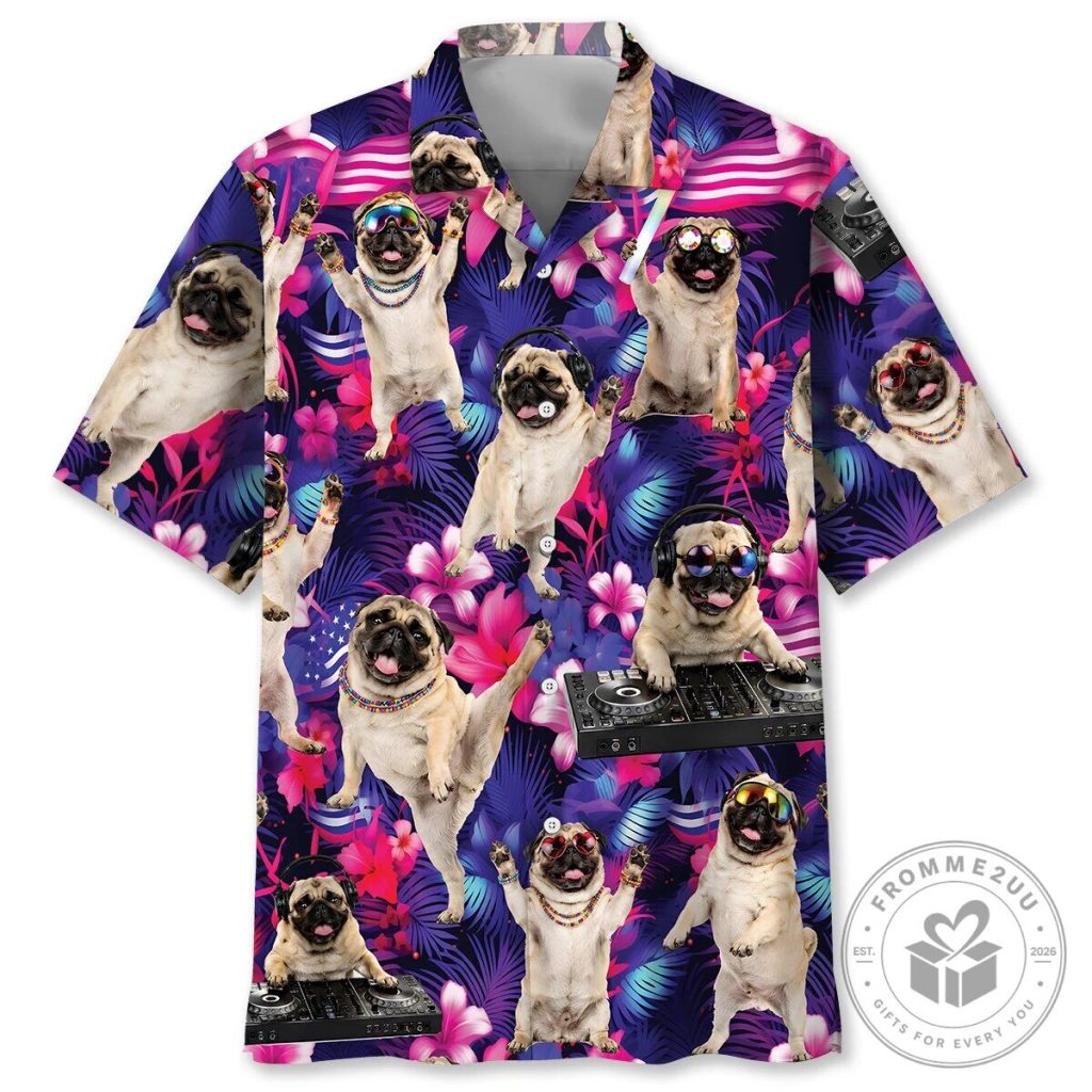 Funny Dog Shirt Pug DJ Neon Tropical Leaves Hawaiian Shirt Funny Dog Shirt Pug DJ Neon Tropical Leaves Hawaiian Shirt