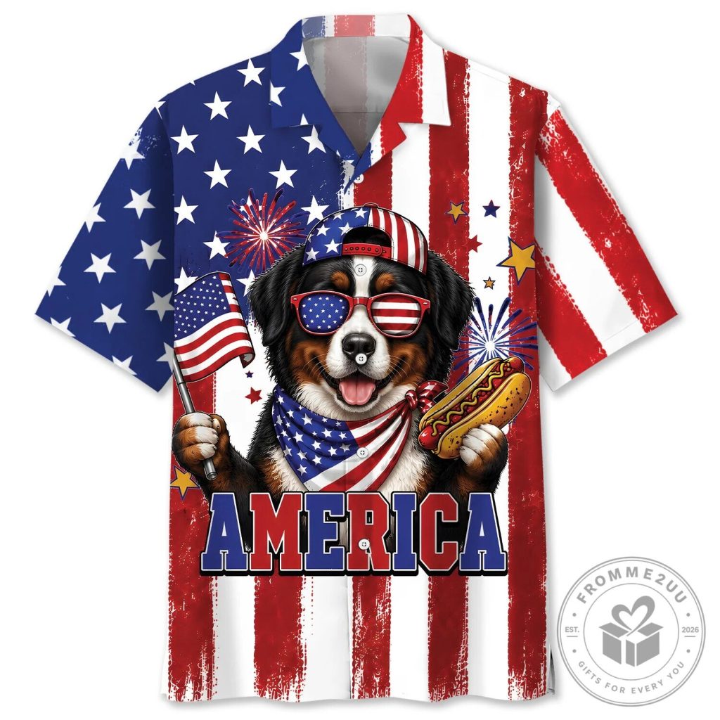 Funny Bernese Mountain Dog 4th of July Hawaiian Shirt Funny Bernese Mountain Dog 4th of July Hawaiian Shirt