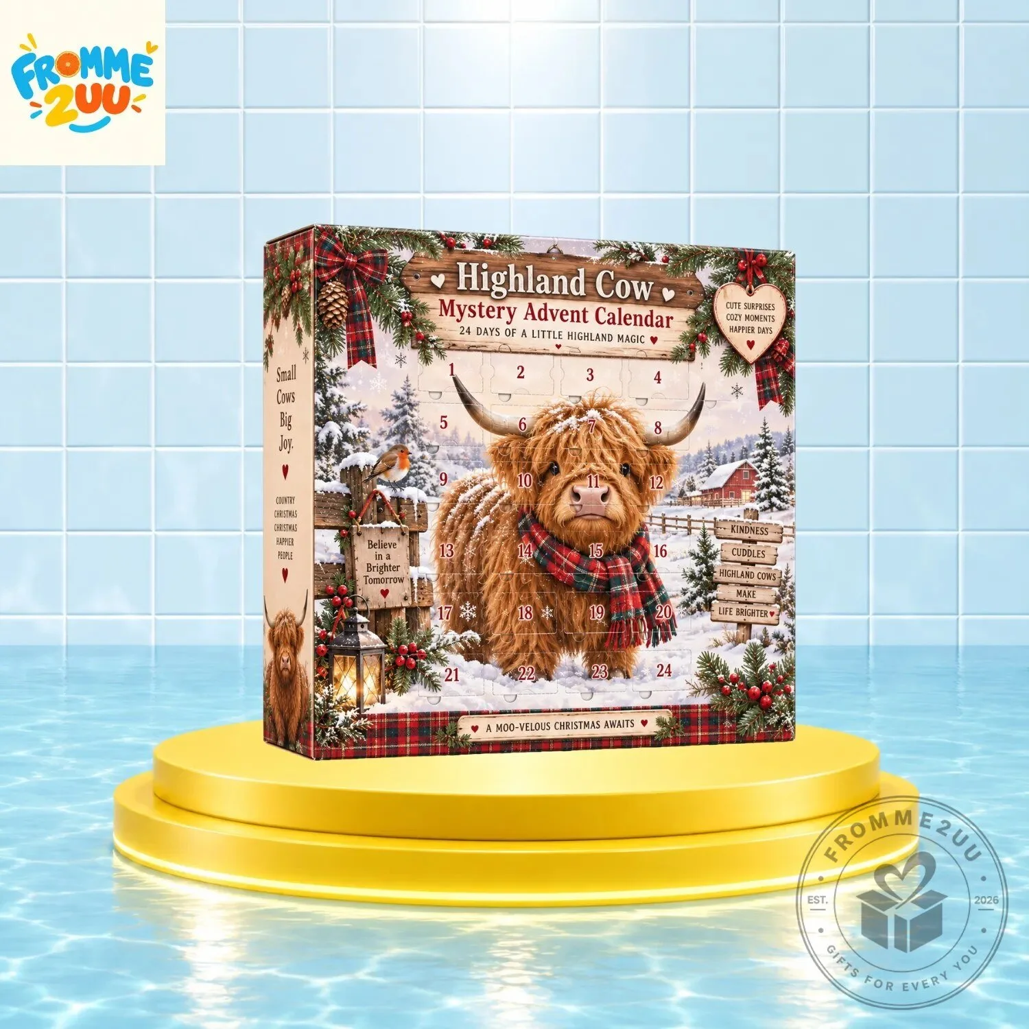 "Unique Holiday Gifts: Pool Float, Advent Calendar, and Vinyl Figure" 3 24 Days Of Christmas Highland Cow Mystery Advent Calendar