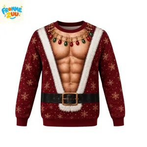 Funny Fake Abs Sexy Santa Ugly Christmas Sweater Front View