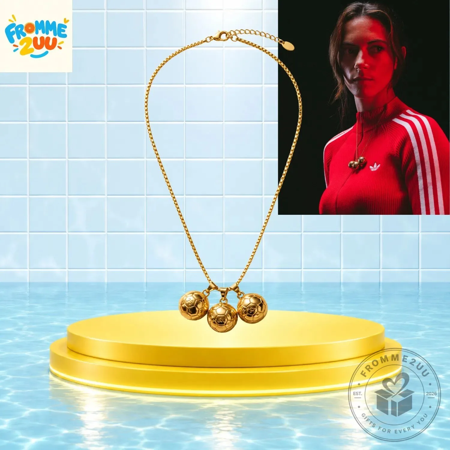 Adidas Sports Football 3 Soccer Balls Charm Pendant Necklace