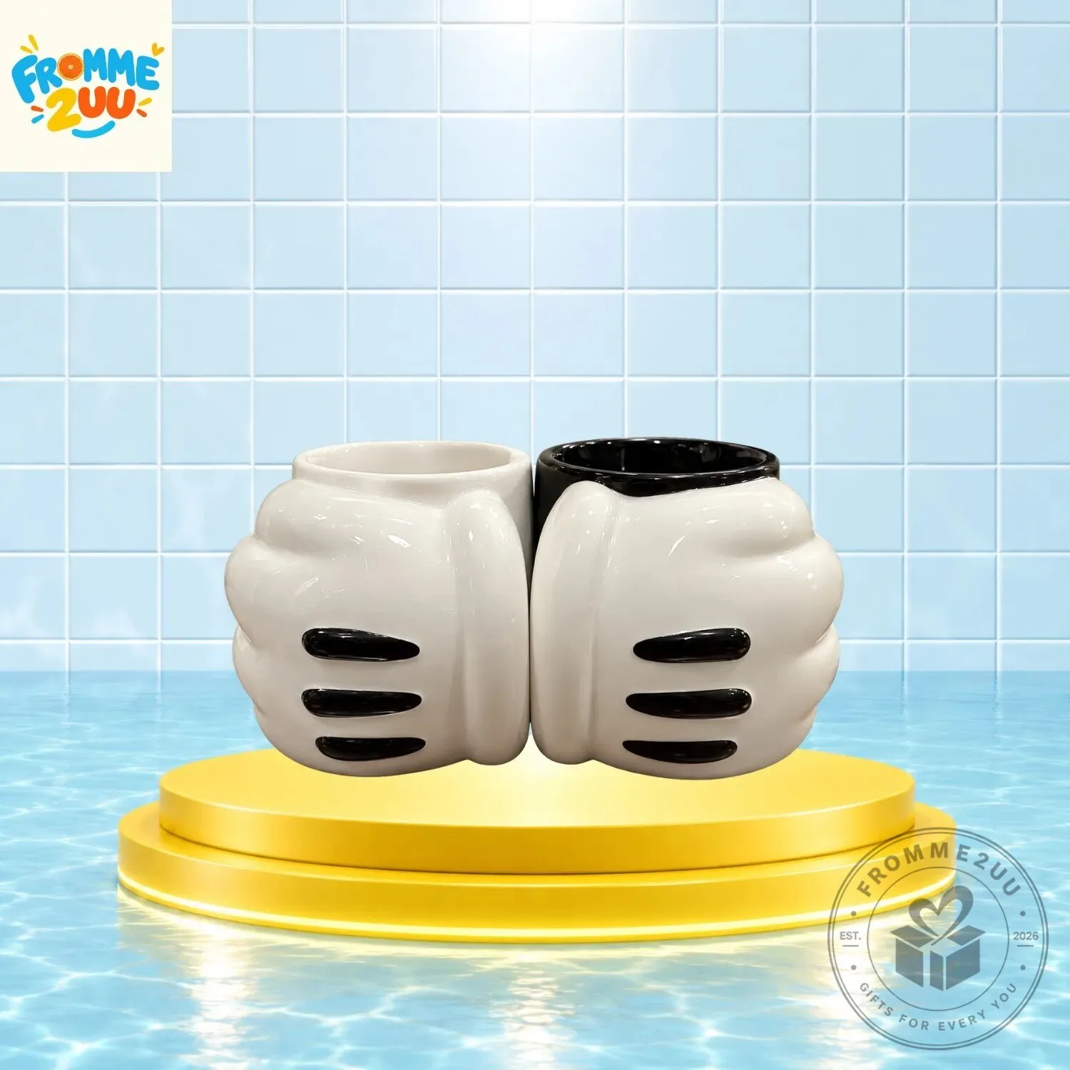 Mickey Mouse Cartoon Glove Hugging Ceramic Mug