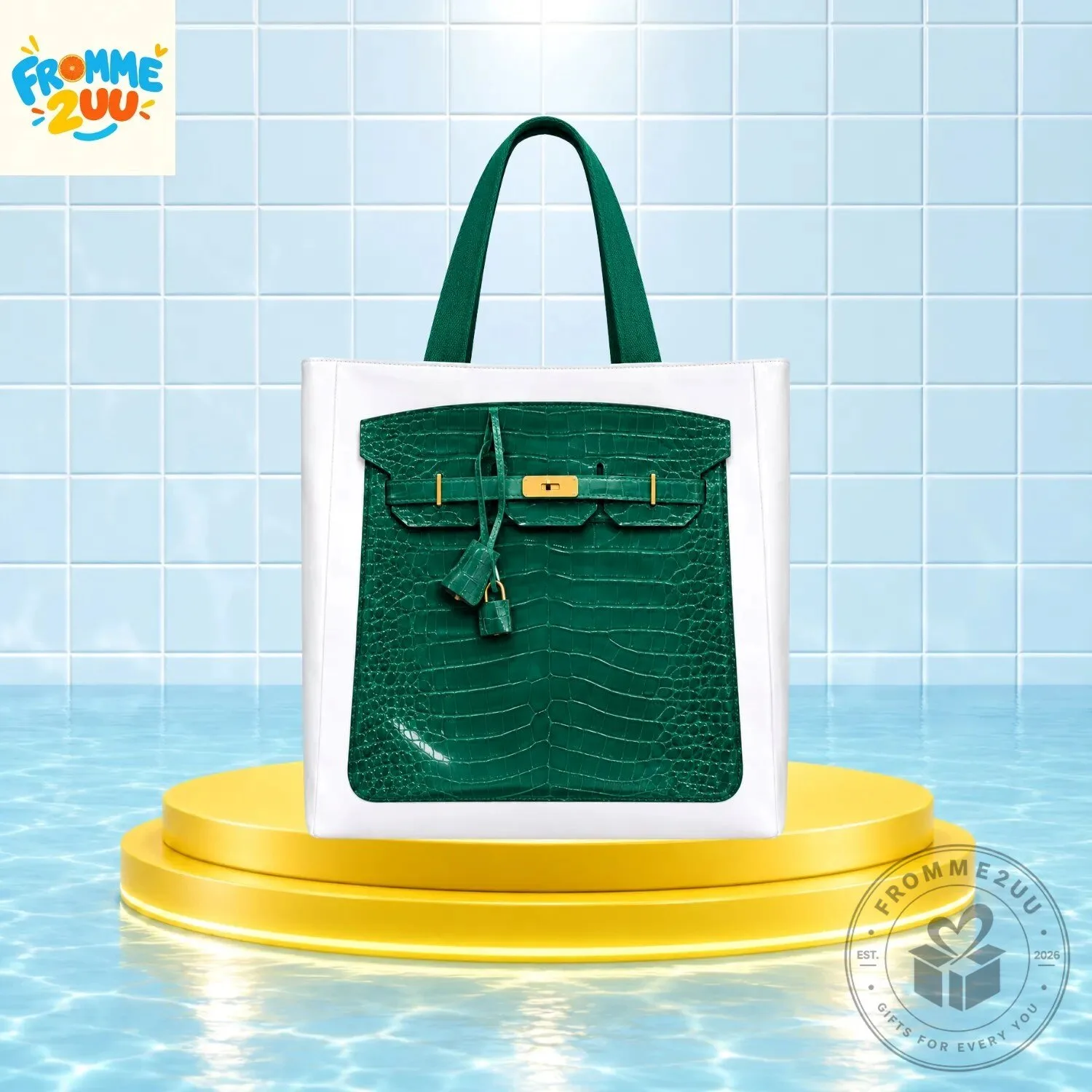 Hermes Green Handbag Print Canvas Tote Bag