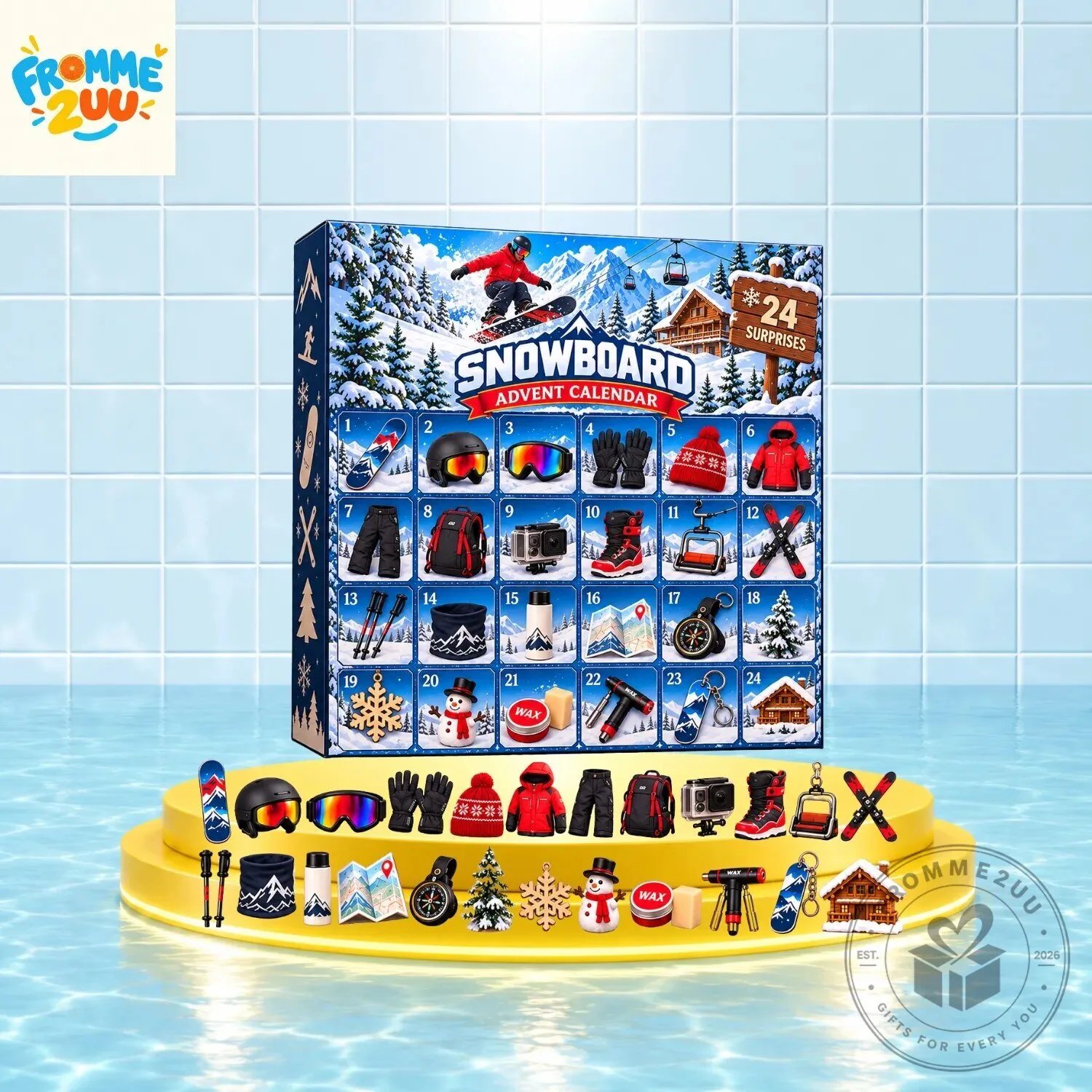 Christmas Snowboard Advent Calendar 2026 with 24 Surprises
