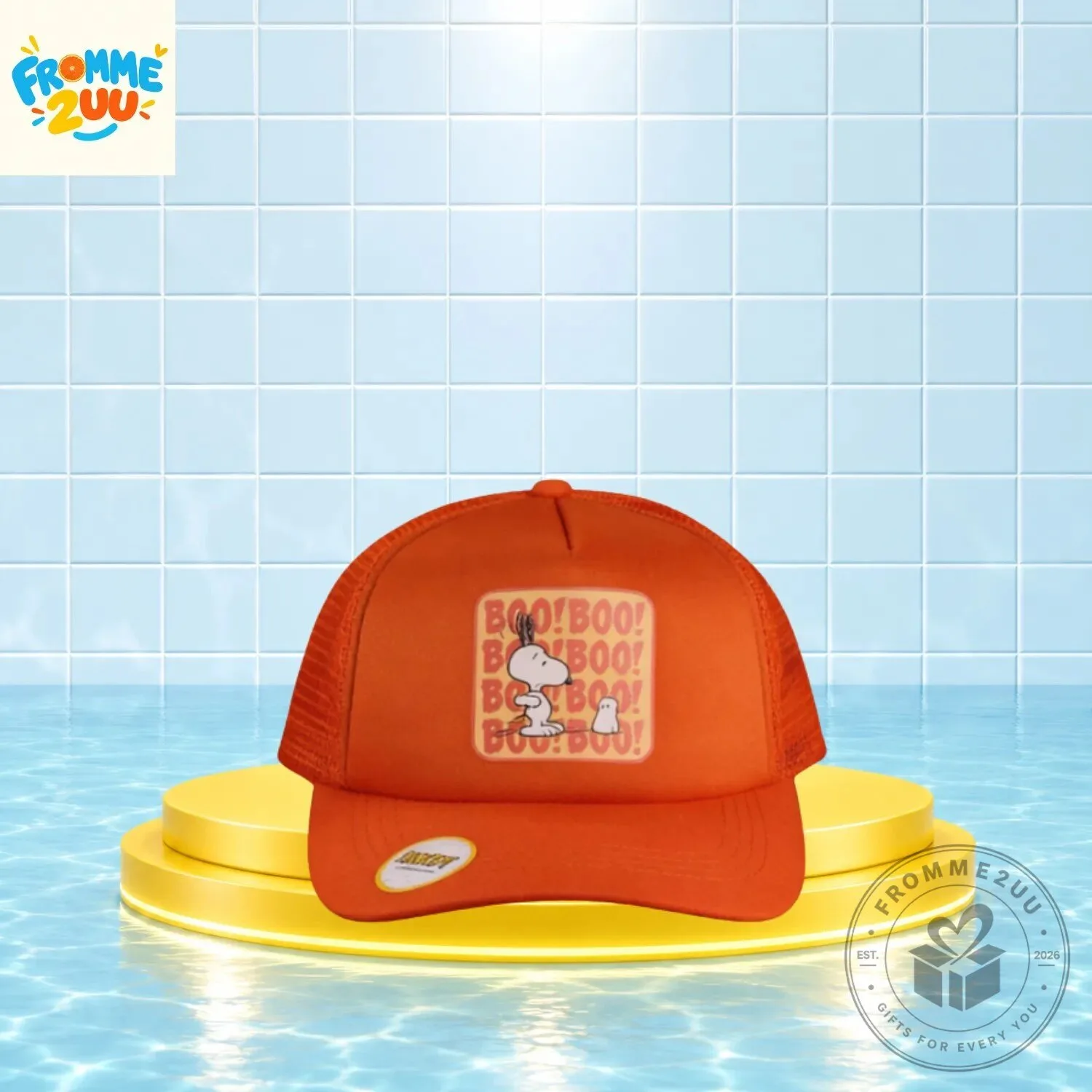 Peanuts Snoopy Woodstock Halloween Orange Mesh Trucker Hat
