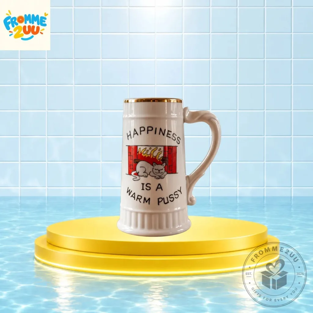 Vintage Style Happiness is a Warm Pussy Cat Beer Stein Ceramic Mug Vintage Style Happiness is a Warm Pussy Cat Beer Stein Ceramic Mug
