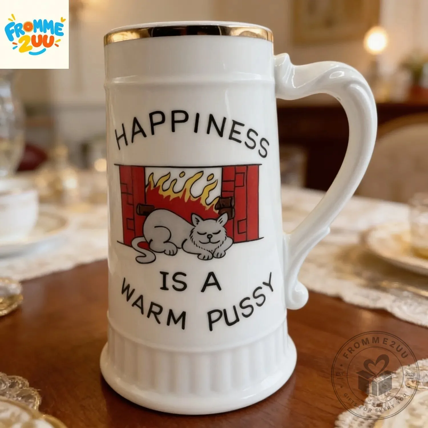Vintage Style Happiness is a Warm Pussy Cat Beer Stein Ceramic Mug 3 Vintage Style Happiness is a Warm Pussy Cat Beer Stein Ceramic Mug