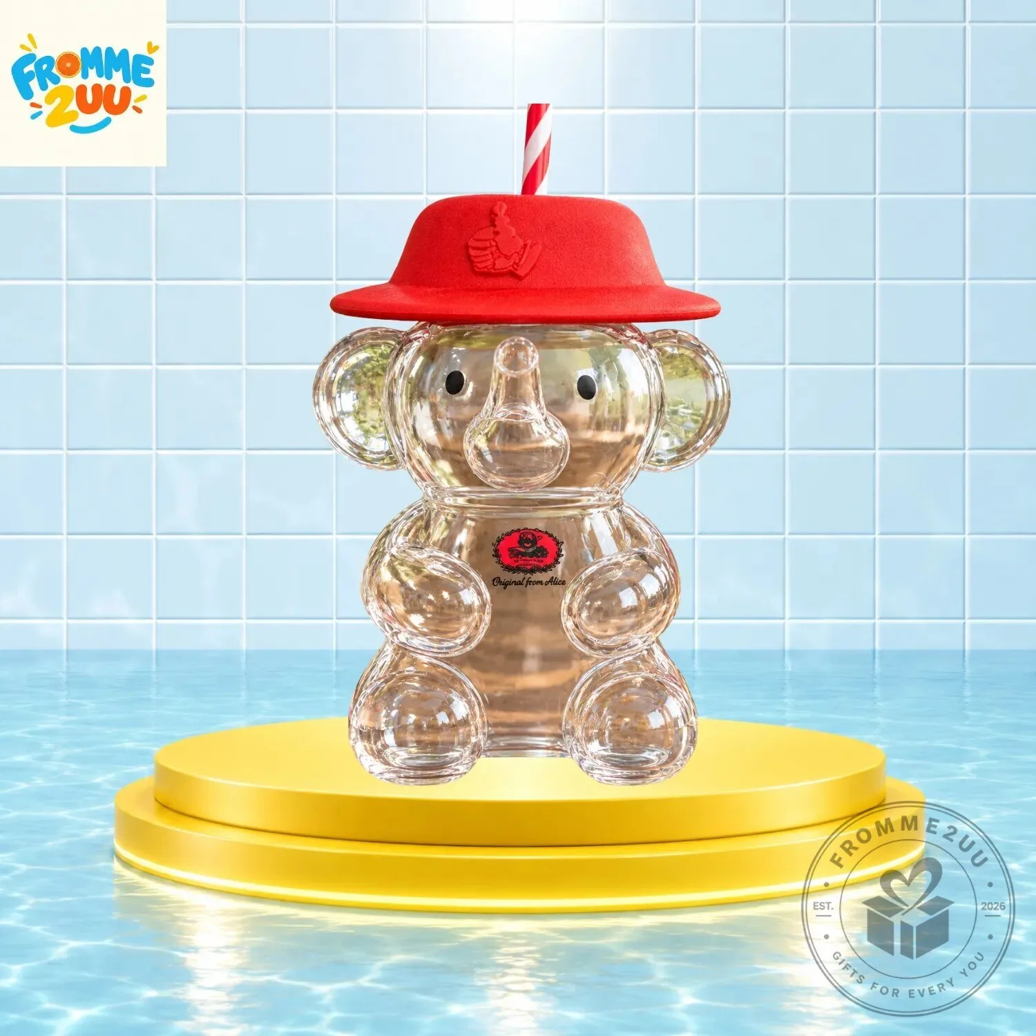 ChaTraMue Inspired Elephant Shaped Clear Tumbler with Red Hat